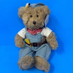 Russ Berrie Mr Fix It Plush 9 Inch Tan True Value Bear Denim‎ Overalls Tool Belt
